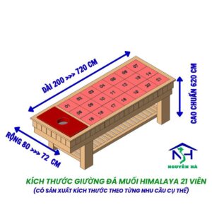 Giường Đá Muối Himalaya 21 viên Nguyễn Hà chuẩn spa và gia đình 15 Kich thuoc giuong da muoi himalaya 21 vien nguyen ha 3d